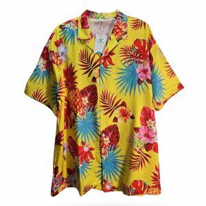 NWT | CROMONCENT Yellow Tropical Floral Pineapple Hawaiian Shirt | XL